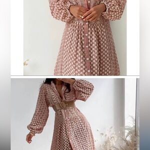 ZARA Limited Edition Embroidered Eyelet Malina Midi Dress Pink Blush Size Large